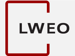 logo LWEO lesmateriaal voor economie zwarte letters en rood vierkant