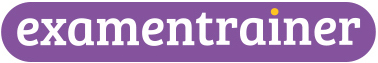 logo Examentrainer in Learnbeat paarse achtergrond met witte letters en oranje stip op i