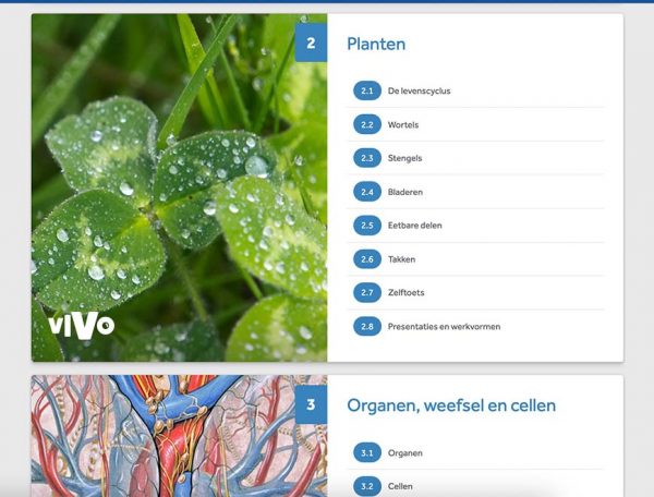 scherm met opgaven in Learnbeat over planten en organen